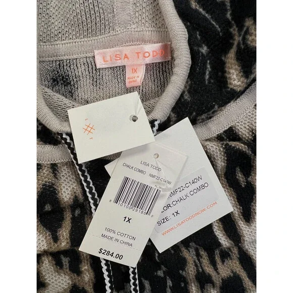 $284 Lisa Todd Women's Black Leopard-Print Hoodie Sweater Plus Size 1X - Picture 3 of 3